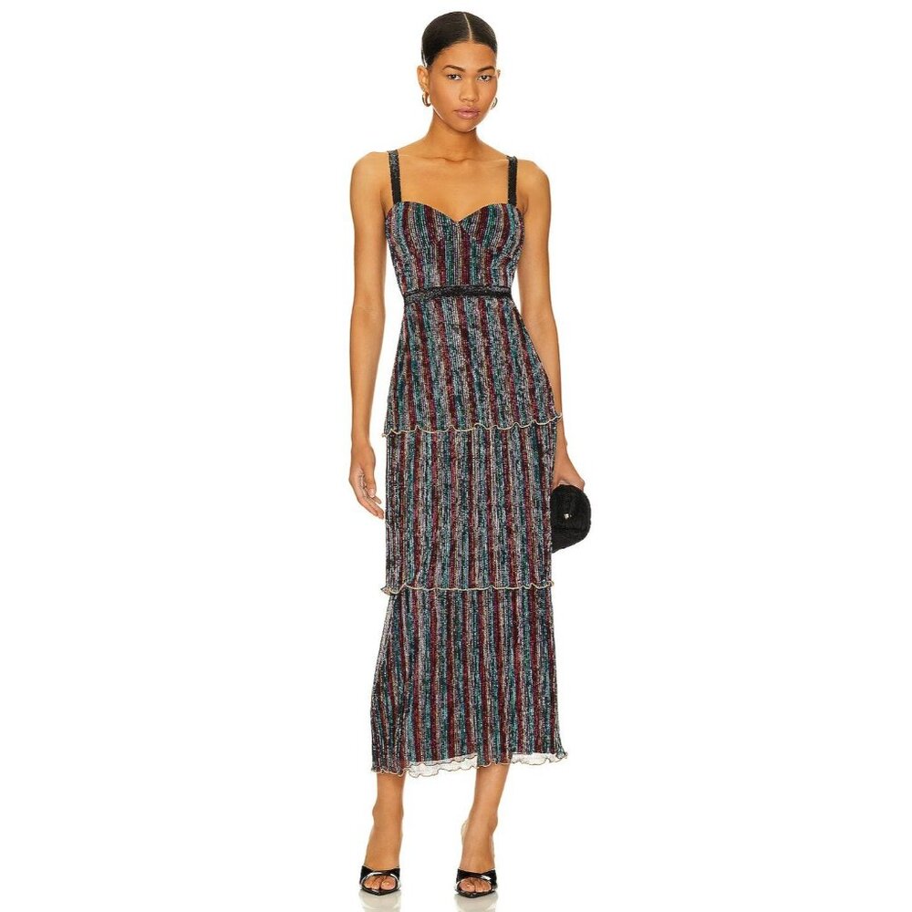 Saylor Aviva Dress in Rainbow Small New Womens Metallic Knit Midi